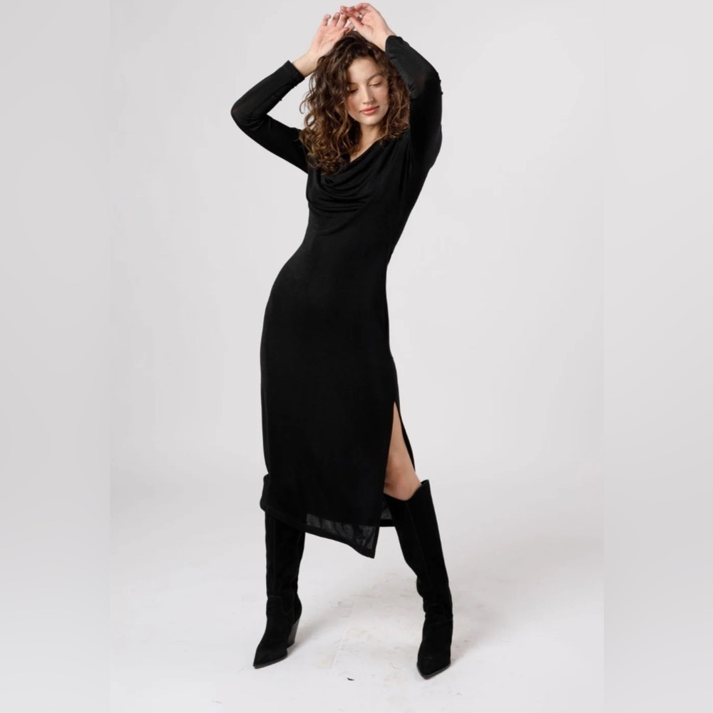 Band of the Free Black Annabelle Black Cowl Neck MIDI Dress Womens Size XS NWT